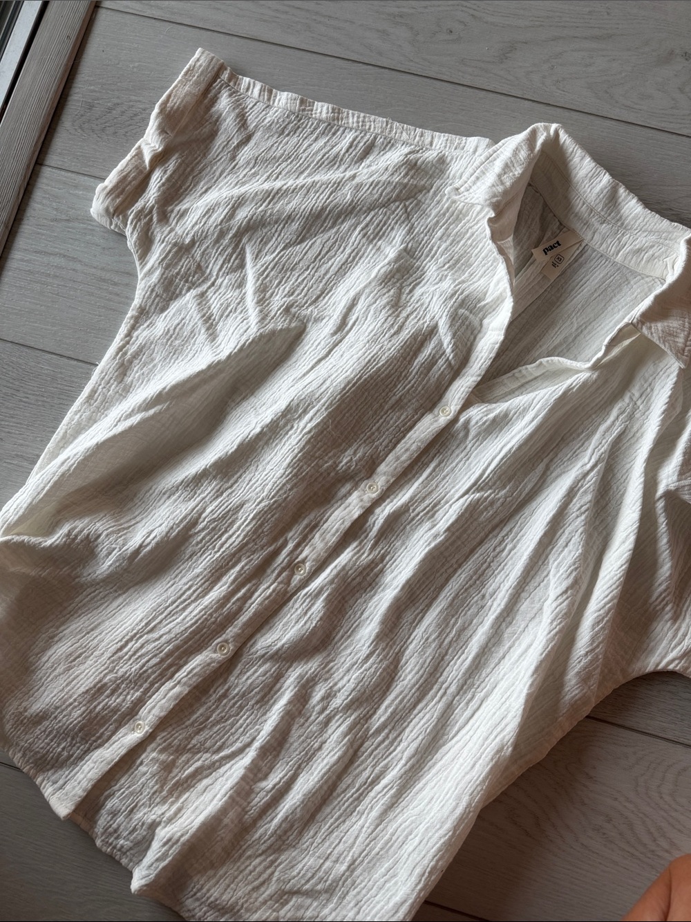 Nwt pact apparel Organic Coastal Double Gauze button down Cream xs $98 - Picture 11 of 11